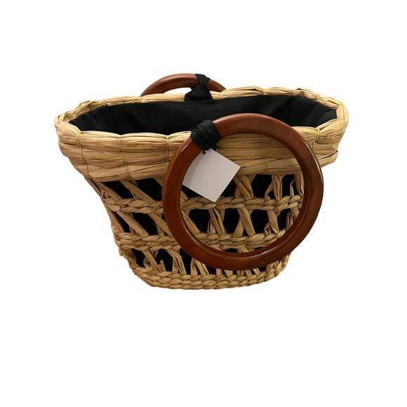 Sensi Studio Tan Handwoven Straw Bag Circle Handle - Picture 2 of 10